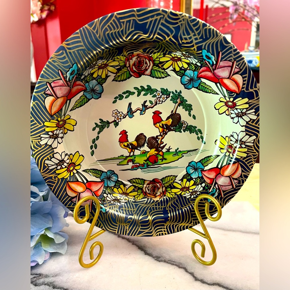 3 Vintage Action Industries Brazil Tin Rooster/Floral Bowls, Farmhouse Country